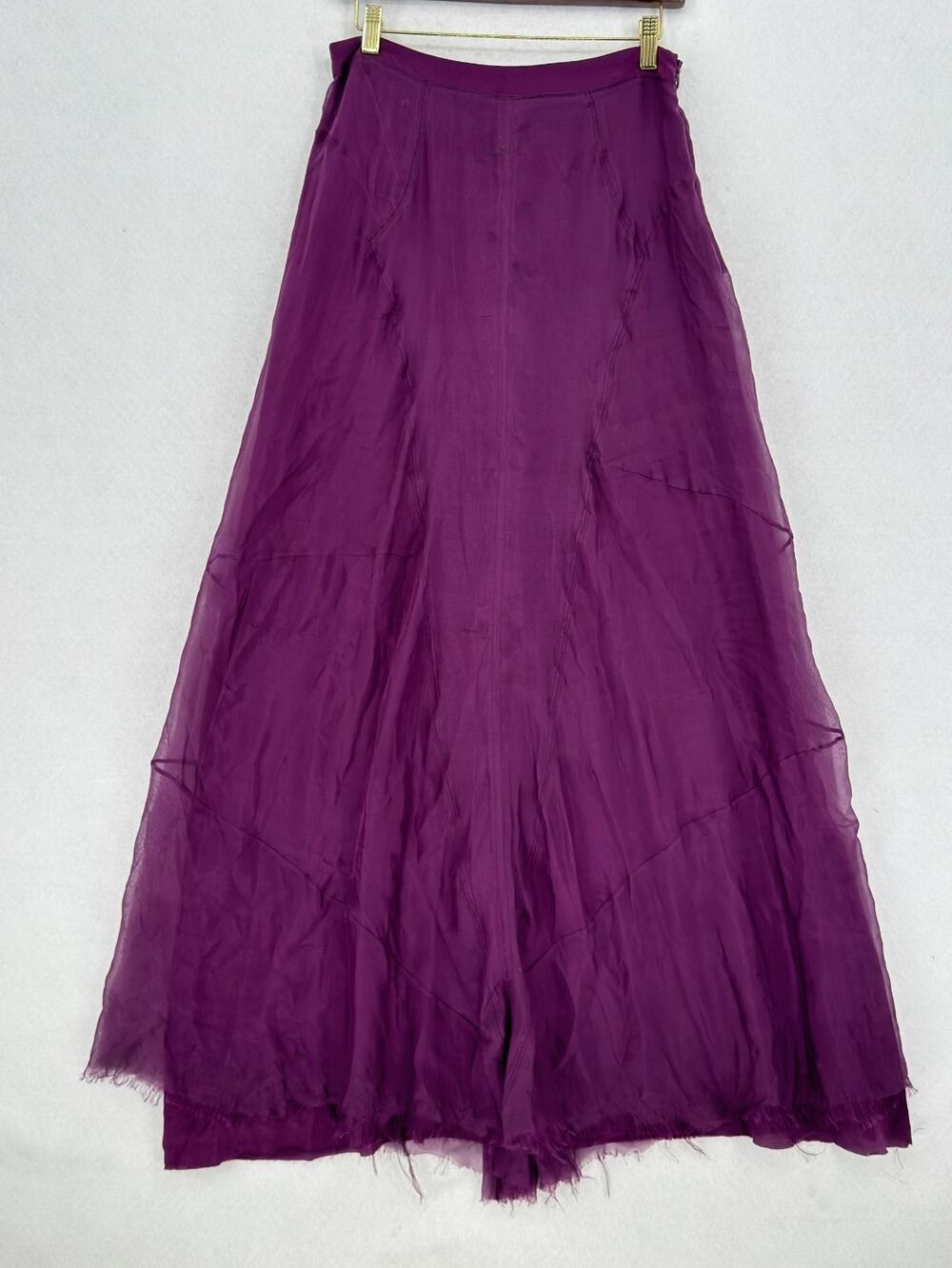 Rag & Bone Plum Purple Silk Chiffon Frayed Hem Layered A Line Maxi Skirt Sz S